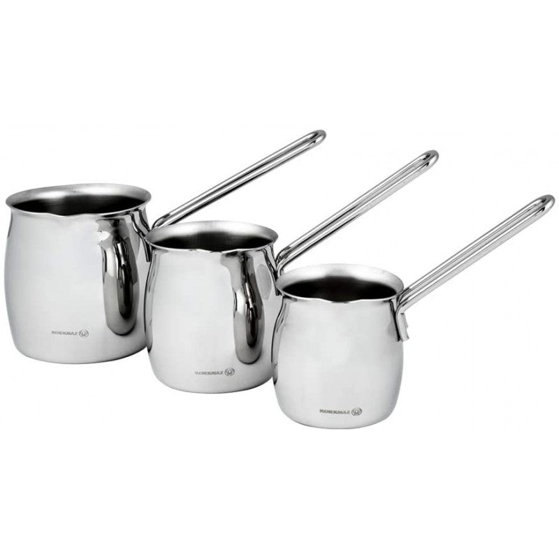 Korkmaz Tombik 3 Piece Stainless Steel Turkish Coffee Pot Set in Silver