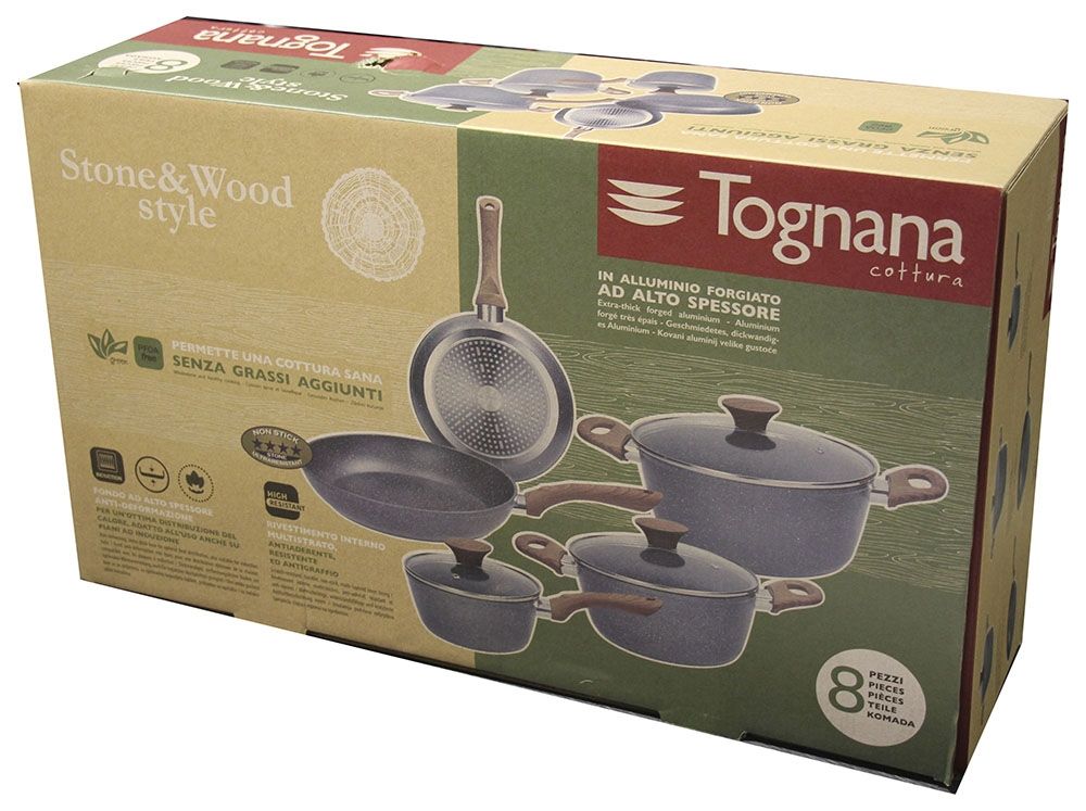 Tognana Cookware Set 8pcs Stone and Wood Line