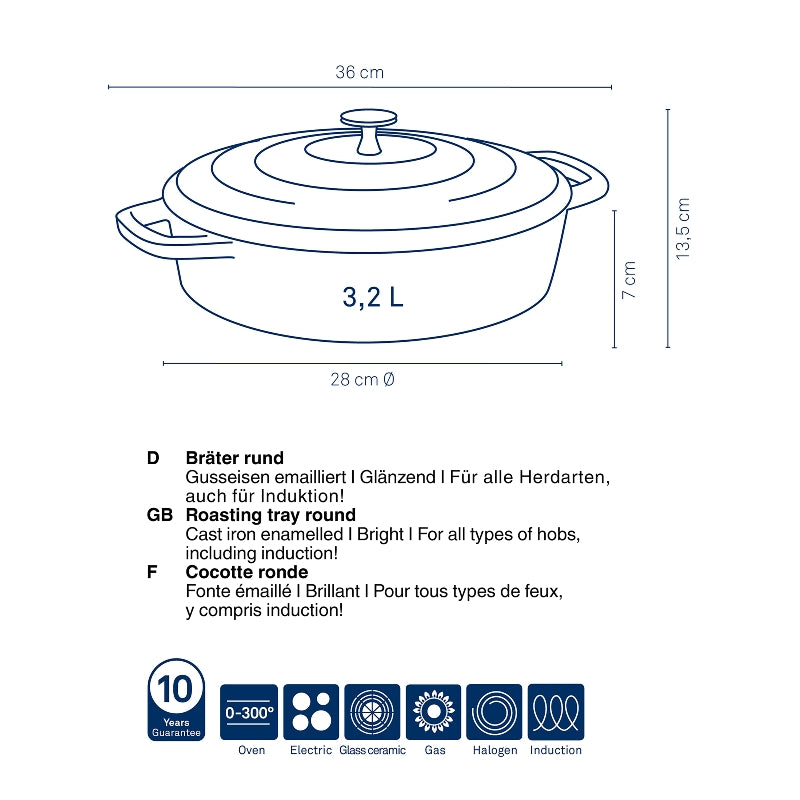 Roasting Tray Round Calido 3.2L Dutch Ovens Roasting Tray Round Calido 3.2L Roasting Tray Round Calido 3.2L Kela