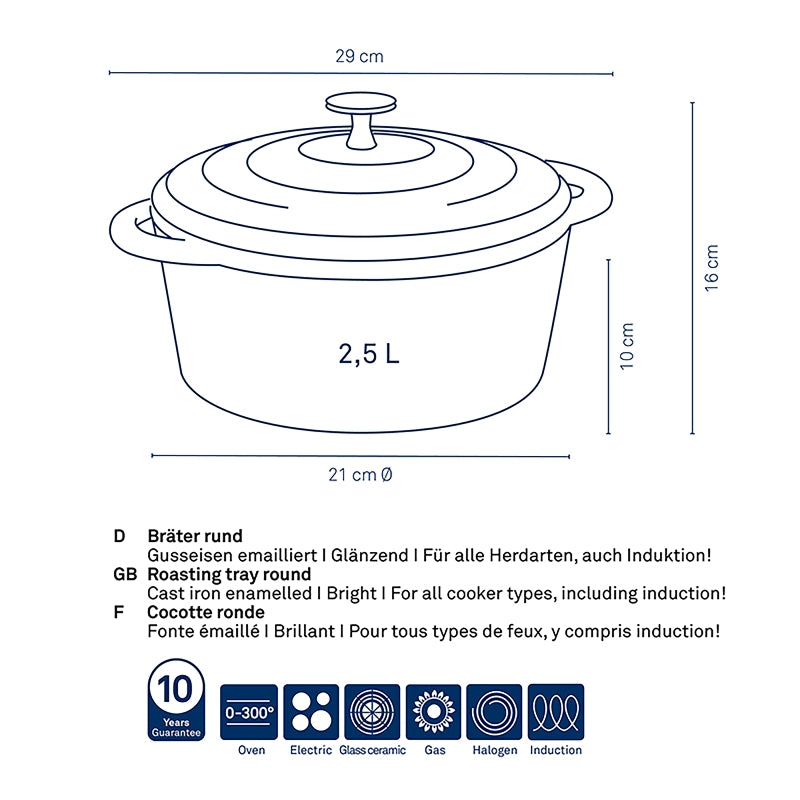 Grey Roasting Tray Round Calido 2.5L