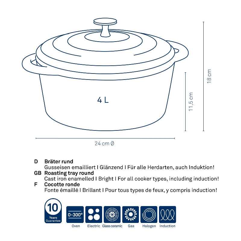 Grey Roasting Tray Round Calido - 3.8L