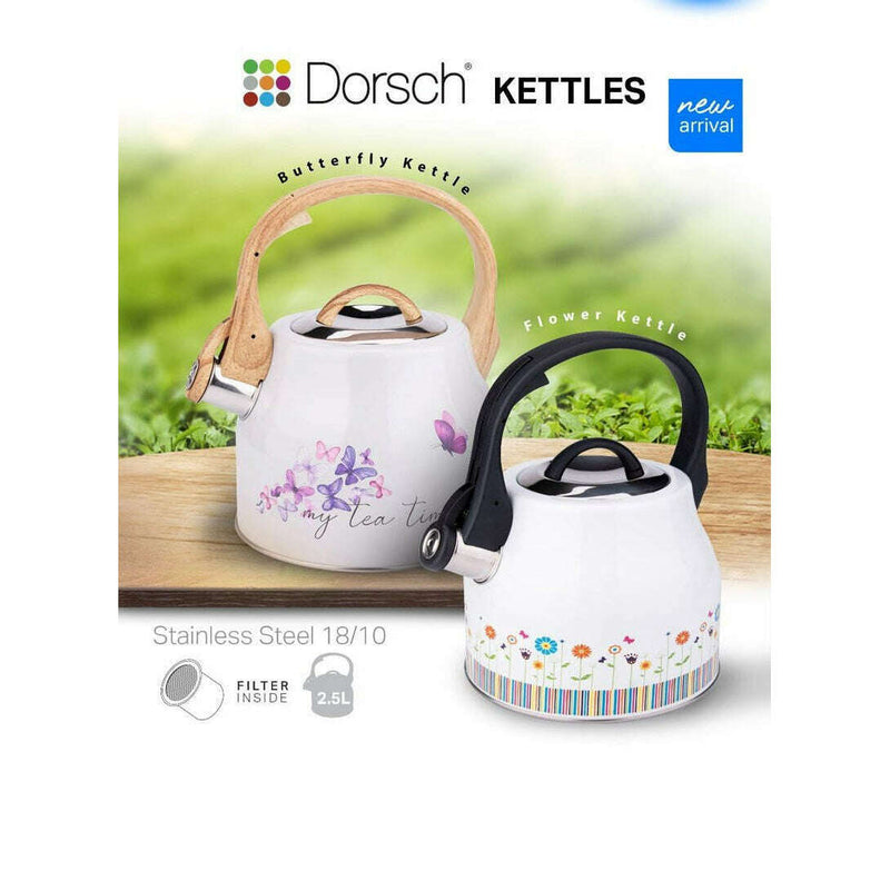 2.5L Stainless Steel Whistling Kettle With Luxurious Handle Kettles 2.5L Stainless Steel Whistling Kettle With Luxurious Handle 2.5L Stainless Steel Whistling Kettle With Luxurious Handle Dorsch