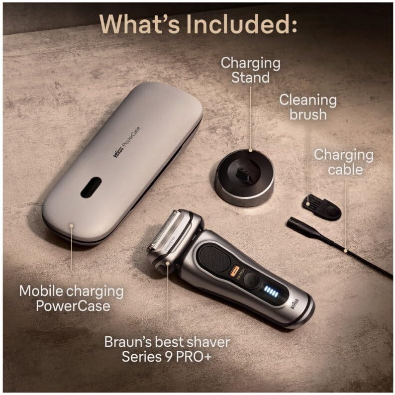 Series 9 Pro+ Wet & Dry Shaver With Power Case & Charging Stand Grooming Kit Series 9 Pro+ Wet & Dry Shaver With Power Case & Charging Stand Series 9 Pro+ Wet & Dry Shaver With Power Case & Charging Stand Braun