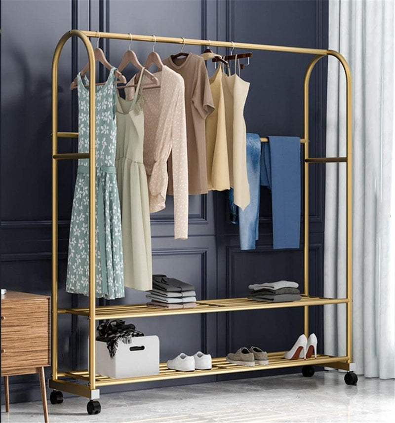 Golden Coat Rack Clothes Rail on Casters, with 2 Shoe Racks &  Hooks Outlet Golden Coat Rack Clothes Rail on Casters, with 2 Shoe Racks &  Hooks Golden Coat Rack Clothes Rail on Casters, with 2 Shoe Racks &  Hooks MEFFEE