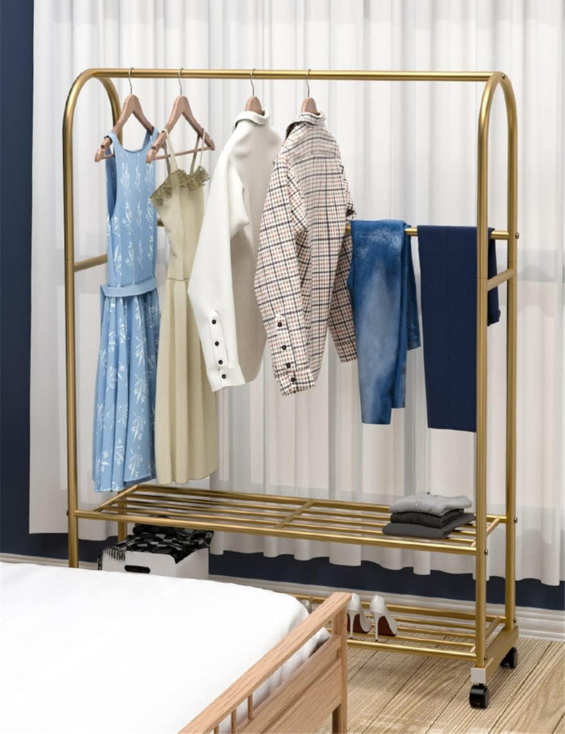 Golden Coat Rack Clothes Rail on Casters, with 2 Shoe Racks &  Hooks Outlet Golden Coat Rack Clothes Rail on Casters, with 2 Shoe Racks &  Hooks Golden Coat Rack Clothes Rail on Casters, with 2 Shoe Racks &  Hooks MEFFEE