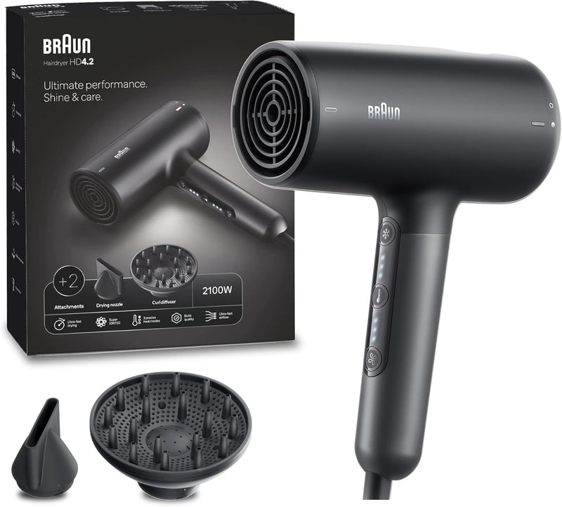 HD4.2 Hair Dryer 2100W / Electro Black Hair Dryers HD4.2 Hair Dryer 2100W / Electro Black HD4.2 Hair Dryer 2100W / Electro Black Braun