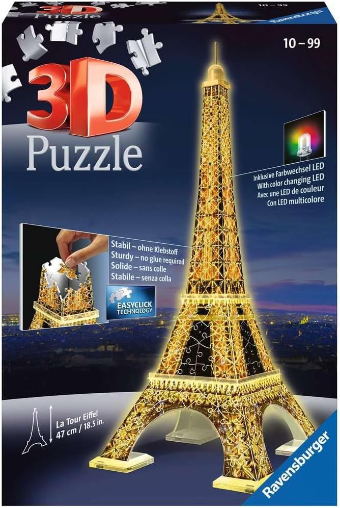 216 Pieces 3D Puzzle, Eiffel Tower Glows in the Dark puzzle Kids 216 Pieces 3D Puzzle, Eiffel Tower Glows in the Dark 216 Pieces 3D Puzzle, Eiffel Tower Glows in the Dark Ravensburger