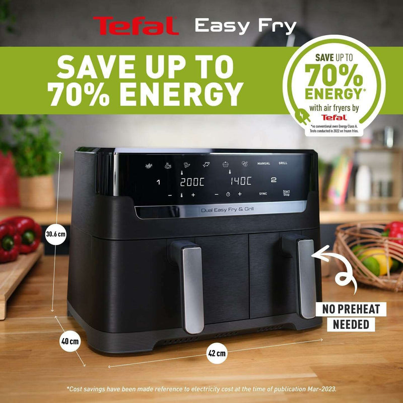 Easy Fry Dual Zone Digital Air Fryer, 2 Drawers, 8.3L Air Fryer Easy Fry Dual Zone Digital Air Fryer, 2 Drawers, 8.3L Easy Fry Dual Zone Digital Air Fryer, 2 Drawers, 8.3L Tefal