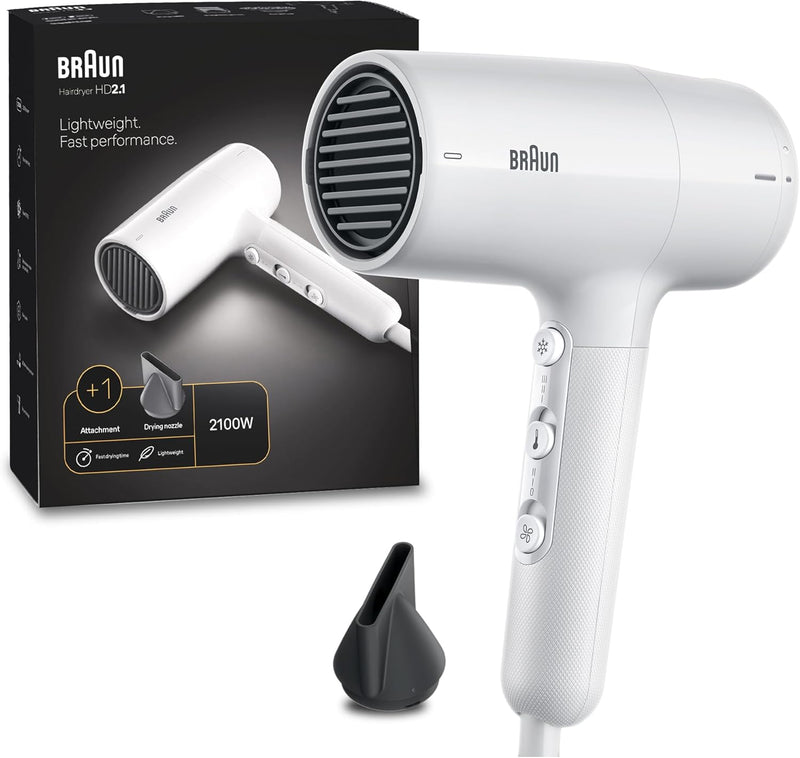 HD2.1, 2100W, Fast Performance / White Hair Dryers HD2.1, 2100W, Fast Performance / White HD2.1, 2100W, Fast Performance / White Braun