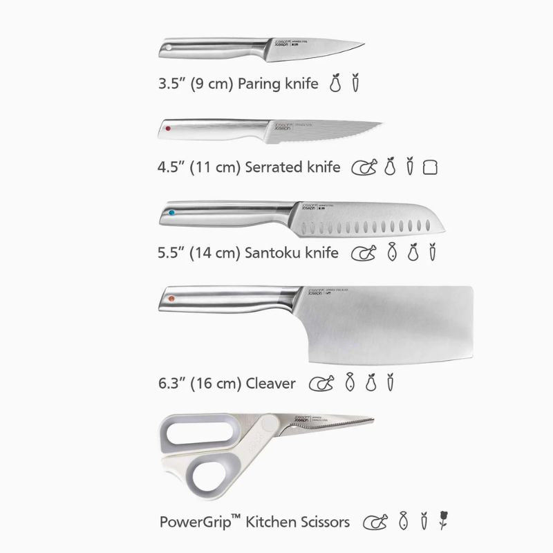 Elevate™ Fusion 5-piece Knife & Scissor Set with Beechwood Block Kitchen Knives Elevate™ Fusion 5-piece Knife & Scissor Set with Beechwood Block Elevate™ Fusion 5-piece Knife & Scissor Set with Beechwood Block Joseph Joseph