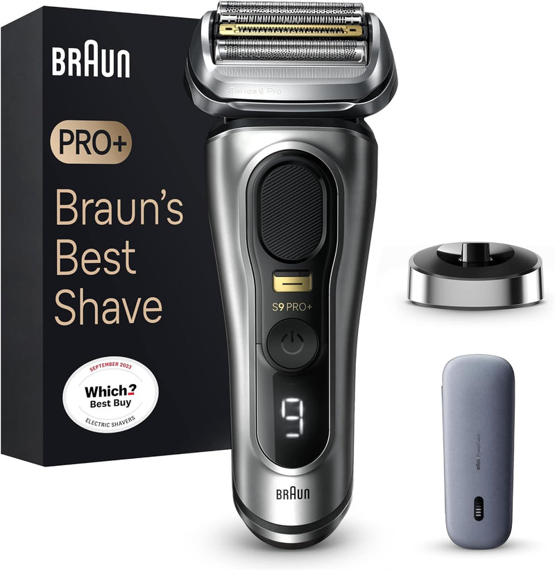 Series 9 Pro+ Wet & Dry Shaver With Power Case & Charging Stand Grooming Kit Series 9 Pro+ Wet & Dry Shaver With Power Case & Charging Stand Series 9 Pro+ Wet & Dry Shaver With Power Case & Charging Stand Braun