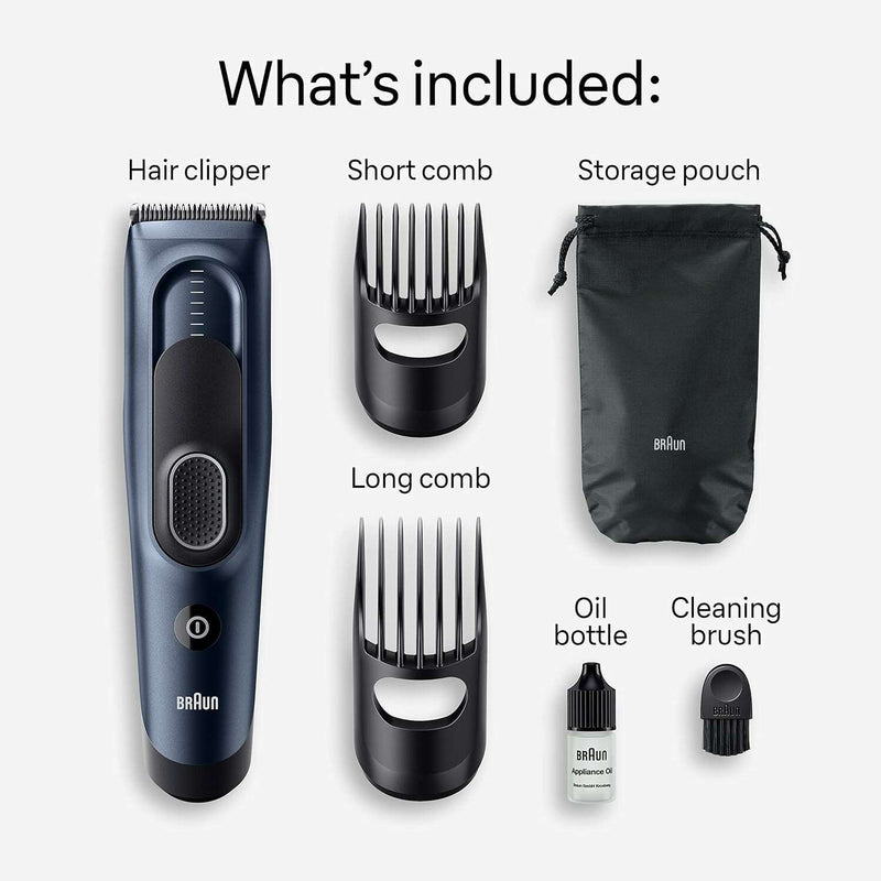 Hair Clipper Series 5 + 17 Length Settings, 2 Combs & Pouch Grooming Kit Hair Clipper Series 5 + 17 Length Settings, 2 Combs & Pouch Hair Clipper Series 5 + 17 Length Settings, 2 Combs & Pouch Braun