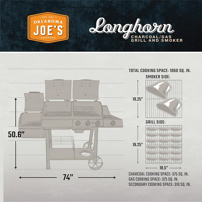 Oklahoma Joe's Longhorn Combo Charcoal/Gas Smoker & Grill Outdoor Barbque Oklahoma Joe's Longhorn Combo Charcoal/Gas Smoker & Grill Oklahoma Joe's Longhorn Combo Charcoal/Gas Smoker & Grill CharBroil