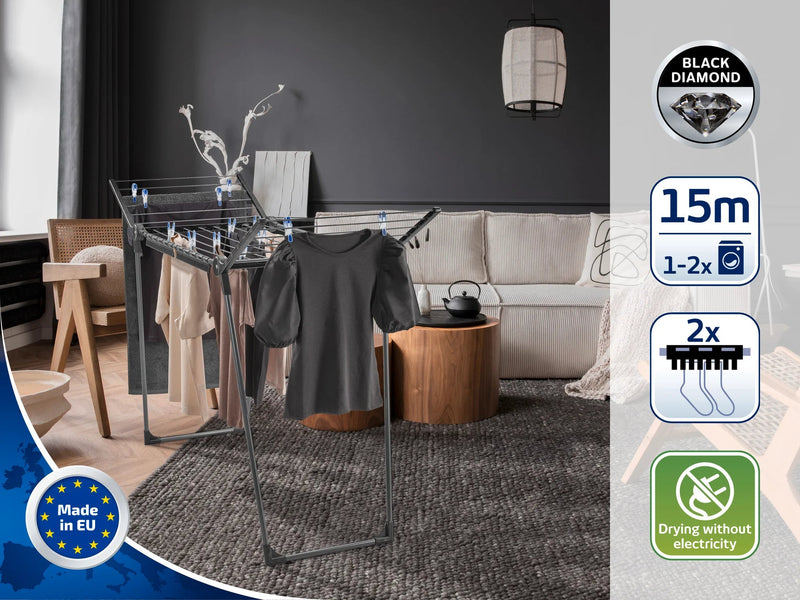 Pegasus 150 Solid Slim Black Clothes Airer laundry Pegasus 150 Solid Slim Black Clothes Airer Pegasus 150 Solid Slim Black Clothes Airer LEIFHEIT