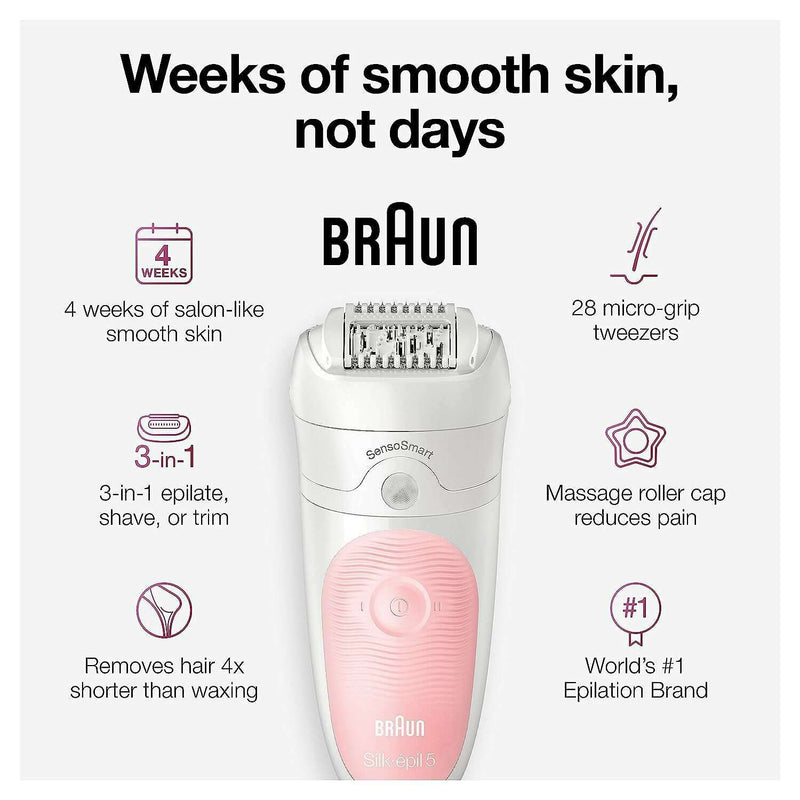 Silk Epil Wet & Dry Epilator With 4 Extras incl. Shaver Head Hair Removal Silk Epil Wet & Dry Epilator With 4 Extras incl. Shaver Head Silk Epil Wet & Dry Epilator With 4 Extras incl. Shaver Head Braun