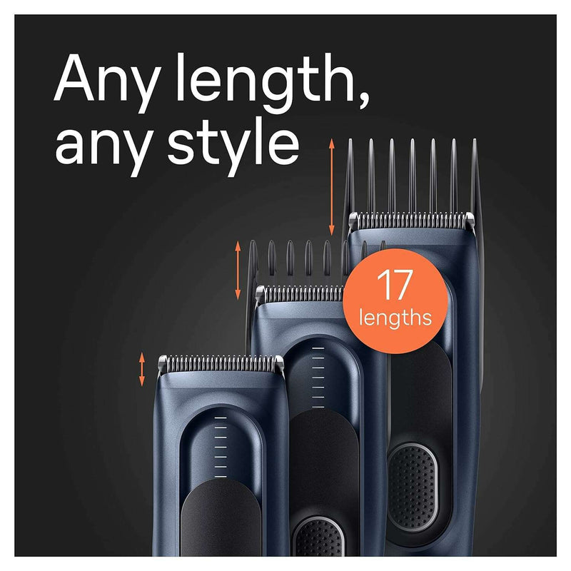 Hair Clipper Series 5 + 17 Length Settings, 2 Combs & Pouch Grooming Kit Hair Clipper Series 5 + 17 Length Settings, 2 Combs & Pouch Hair Clipper Series 5 + 17 Length Settings, 2 Combs & Pouch Braun