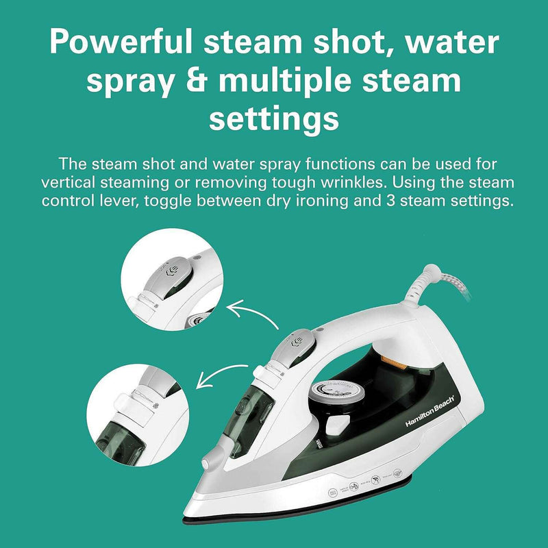 Anti-Drip, Anti-calc & Non-Stick soleplate Steam Iron 2200W Ironing Machine Anti-Drip, Anti-calc & Non-Stick soleplate Steam Iron 2200W Anti-Drip, Anti-calc & Non-Stick soleplate Steam Iron 2200W Hamilton Beach