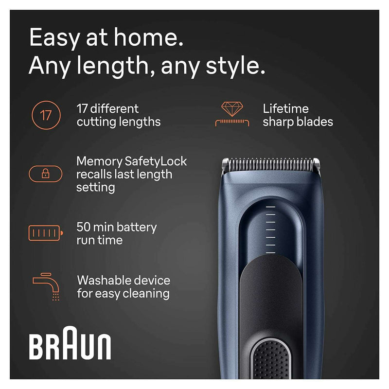 Hair Clipper Series 5 + 17 Length Settings, 2 Combs & Pouch Grooming Kit Hair Clipper Series 5 + 17 Length Settings, 2 Combs & Pouch Hair Clipper Series 5 + 17 Length Settings, 2 Combs & Pouch Braun