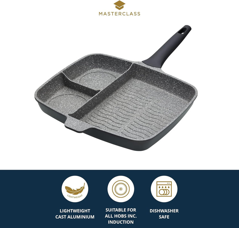 MasterClass Cast Aluminium Three Section Grill Pan Griddles & Grill Pans MasterClass Cast Aluminium Three Section Grill Pan MasterClass Cast Aluminium Three Section Grill Pan KitchenCraft