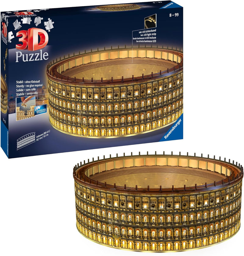 216 Pieces 3D Puzzle, Colosseum in Rome at Night Glows in the Dark puzzle 216 Pieces 3D Puzzle, Colosseum in Rome at Night Glows in the Dark 216 Pieces 3D Puzzle, Colosseum in Rome at Night Glows in the Dark Ravensburger