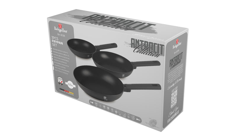 3 Pcs Fry Pan Set, Anthracite