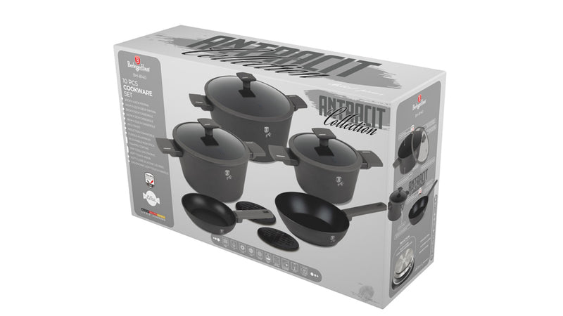 10 Pcs Kitchen Cookware Set, Anthracite