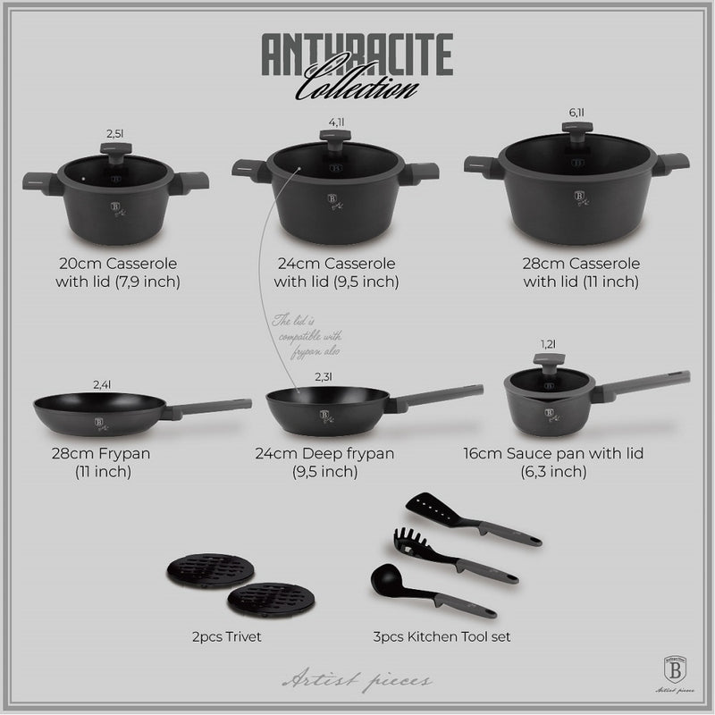 15 Pcs Cookware Set, Anthracite