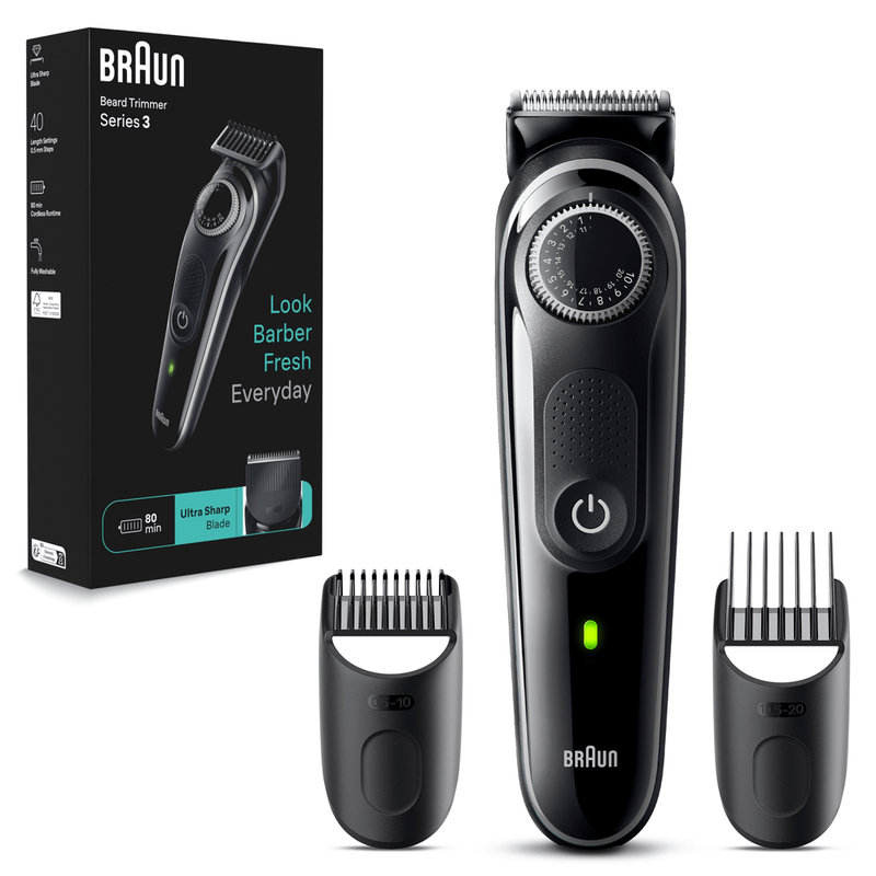 Beard Trimmer Serie 3 With Precision Wheel & 4 Styling Tools Grooming Kit Beard Trimmer Serie 3 With Precision Wheel & 4 Styling Tools Beard Trimmer Serie 3 With Precision Wheel & 4 Styling Tools Braun
