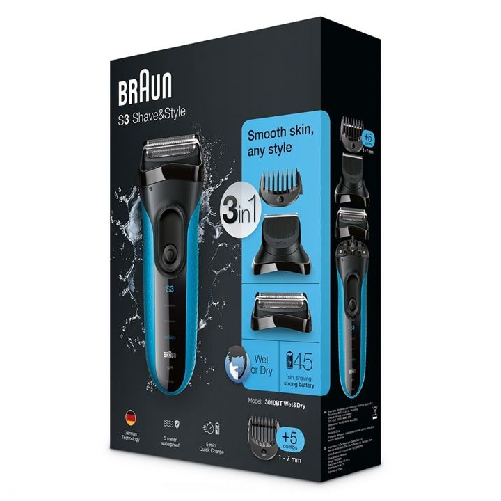 Series 3 Shave&Style Wet & Dry Shaver + Trimmer Head & 5 Combs Grooming Kit Series 3 Shave&Style Wet & Dry Shaver + Trimmer Head & 5 Combs Series 3 Shave&Style Wet & Dry Shaver + Trimmer Head & 5 Combs Braun