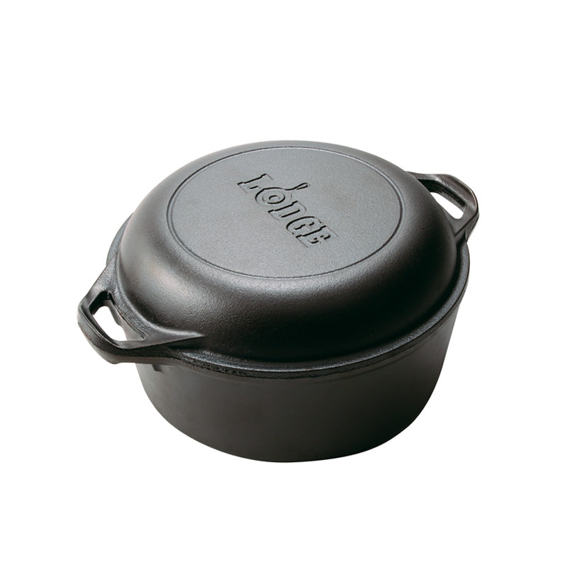 LODGE Pre-Seasoned Cast Iron Double Dutch Oven With Loop Handles, 5 qt L8DD3