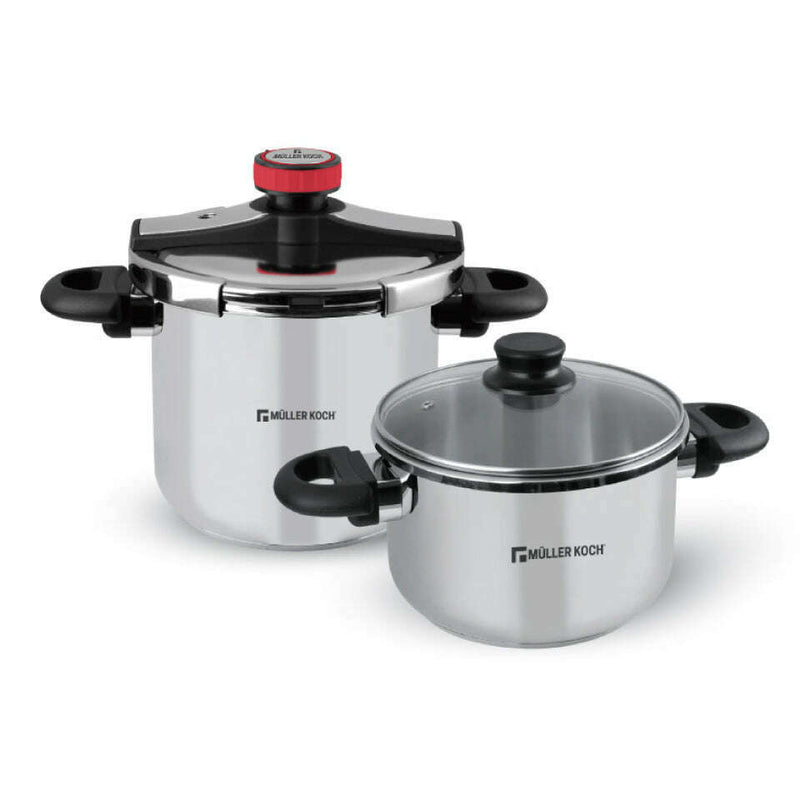 Stainless Steel Pressure Cooker Set – 5L+7L Pressure cooker Stainless Steel Pressure Cooker Set – 5L+7L Stainless Steel Pressure Cooker Set – 5L+7L Muller Koch