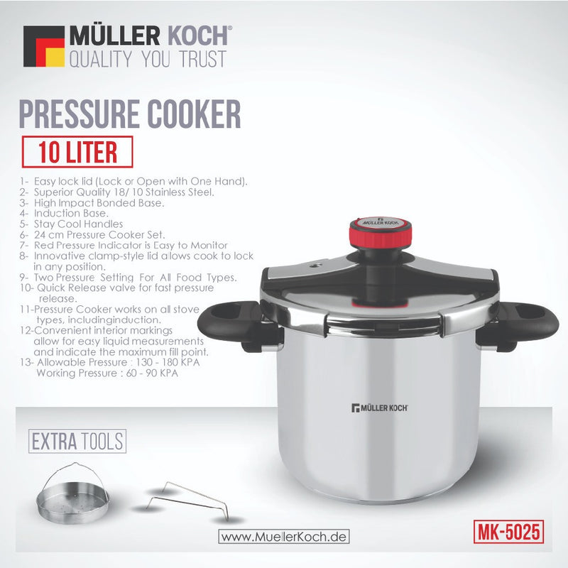 Stainless Steel Pressure Cooker – 10L Pressure cooker Stainless Steel Pressure Cooker – 10L Stainless Steel Pressure Cooker – 10L Muller Koch