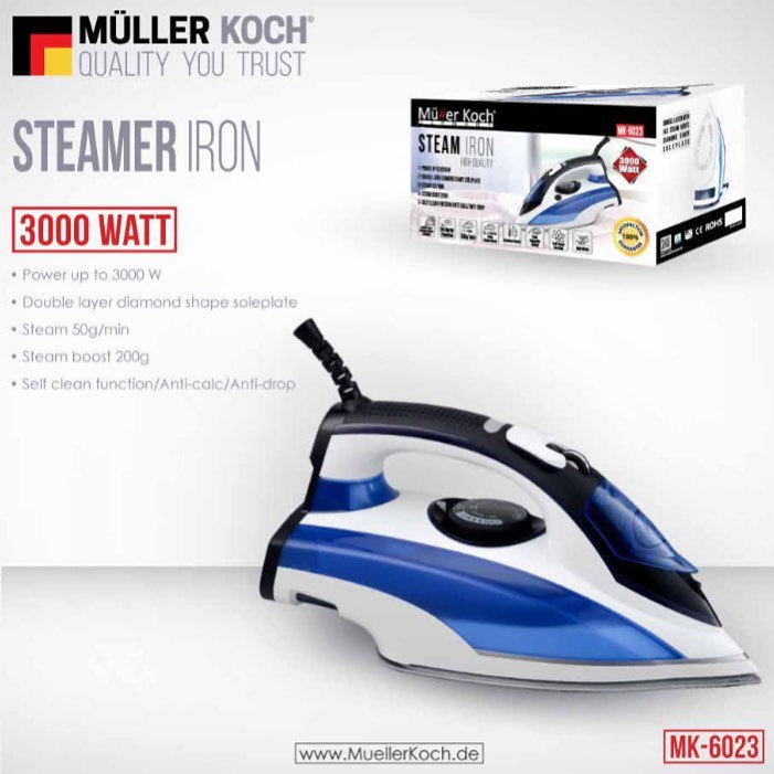 Steam Iron – Double Soleplates – 3000W Ironing Machine Steam Iron – Double Soleplates – 3000W Steam Iron – Double Soleplates – 3000W Muller Koch