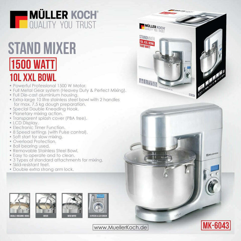 10L Die-Cast Aluminum Stand Mixer – 1500W Stand Mixer 10L Die-Cast Aluminum Stand Mixer – 1500W 10L Die-Cast Aluminum Stand Mixer – 1500W Muller Koch