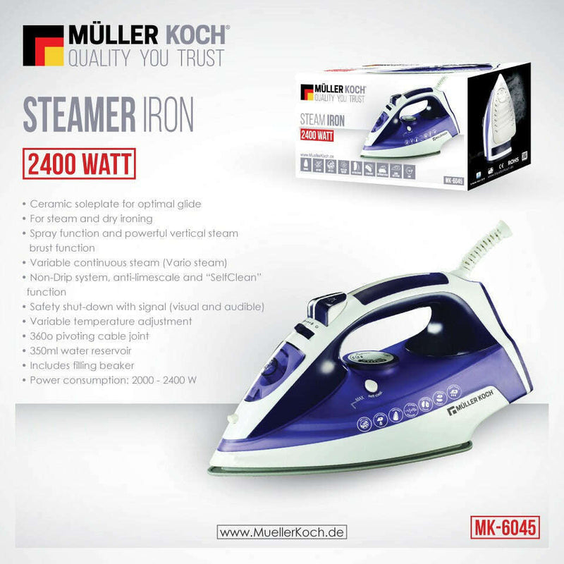 Steam Iron – Ceramic Soleplate – 2400W Ironing Machine Steam Iron – Ceramic Soleplate – 2400W Steam Iron – Ceramic Soleplate – 2400W Muller Koch