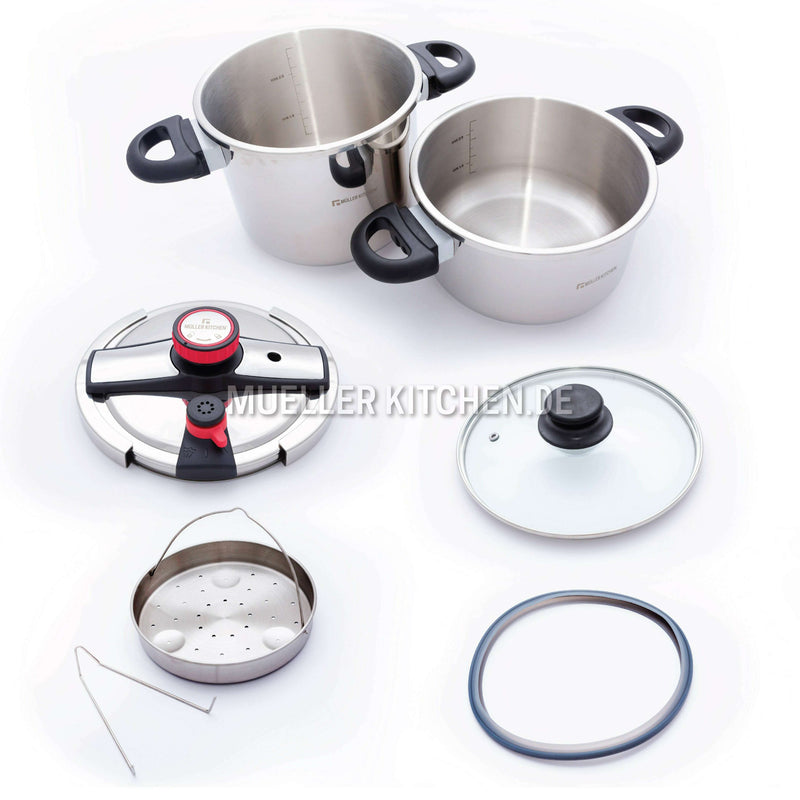 Stainless Steel Pressure Cooker Set – 5L+7L Pressure cooker Stainless Steel Pressure Cooker Set – 5L+7L Stainless Steel Pressure Cooker Set – 5L+7L Muller Koch