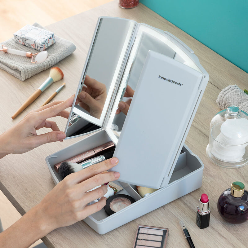 3-In-1 Folding LED Mirror with Make-up Organiser Storage & Organization 3-In-1 Folding LED Mirror with Make-up Organiser 3-In-1 Folding LED Mirror with Make-up Organiser InnovaGoods