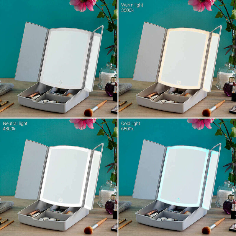 3-In-1 Folding LED Mirror with Make-up Organiser Storage & Organization 3-In-1 Folding LED Mirror with Make-up Organiser 3-In-1 Folding LED Mirror with Make-up Organiser InnovaGoods