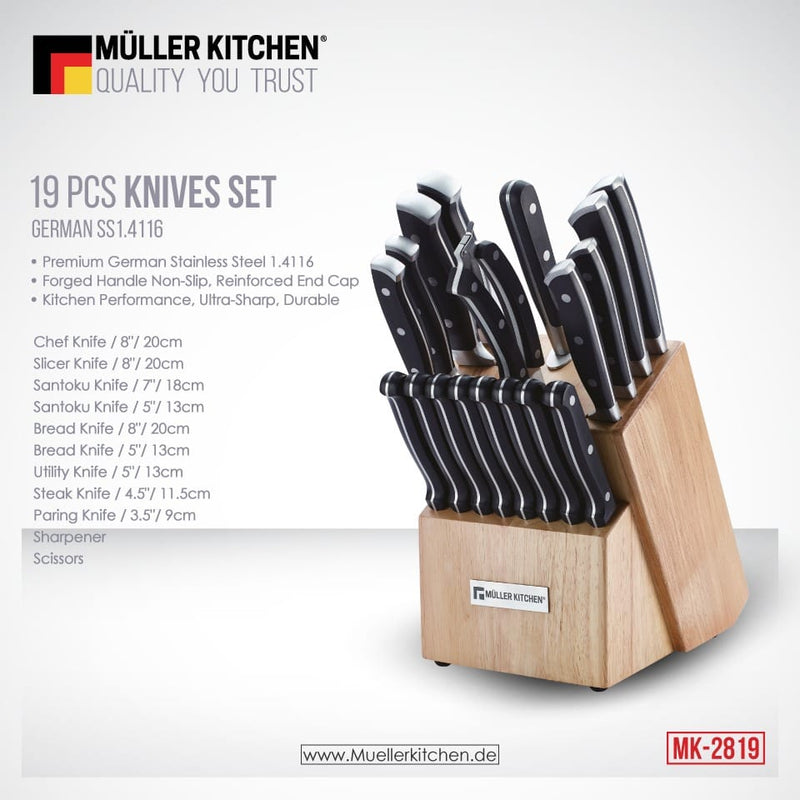 Stainless Steel Kitchen Set – 19 Pieces Kitchen Knives Stainless Steel Kitchen Set – 19 Pieces Stainless Steel Kitchen Set – 19 Pieces Muller Koch