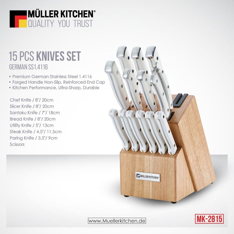 Stainless Steel Knife Set – 15 Pieces Kitchen Knives Stainless Steel Knife Set – 15 Pieces Stainless Steel Knife Set – 15 Pieces Muller Koch