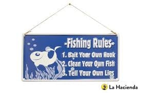 La Hacienda Fishing Rules Embossed Metal Sign Home decor La Hacienda Fishing Rules Embossed Metal Sign La Hacienda Fishing Rules Embossed Metal Sign La Hacienda