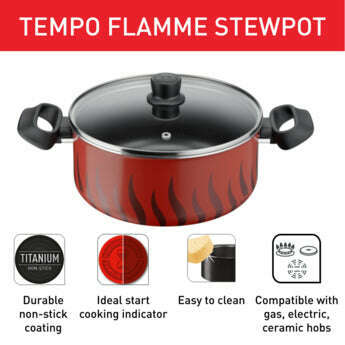 Tempo Flame - Casserole + Glass Lid Cooking Pot Tempo Flame - Casserole + Glass Lid Tempo Flame - Casserole + Glass Lid Tefal