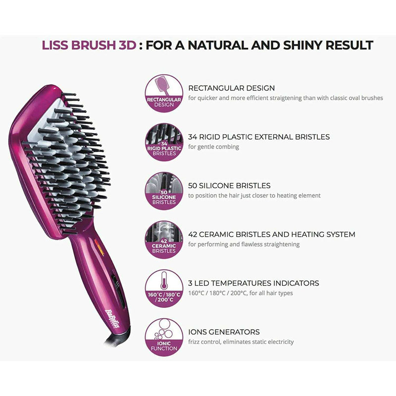 Heated Brush 3D Liss Brush With Ionic Technology - Purple hair brush Heated Brush 3D Liss Brush With Ionic Technology - Purple Heated Brush 3D Liss Brush With Ionic Technology - Purple BabyLiss