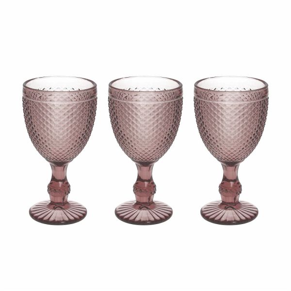 Set of 3 Goblet Glasses-Pink Glass cups Set of 3 Goblet Glasses-Pink Set of 3 Goblet Glasses-Pink Tognana