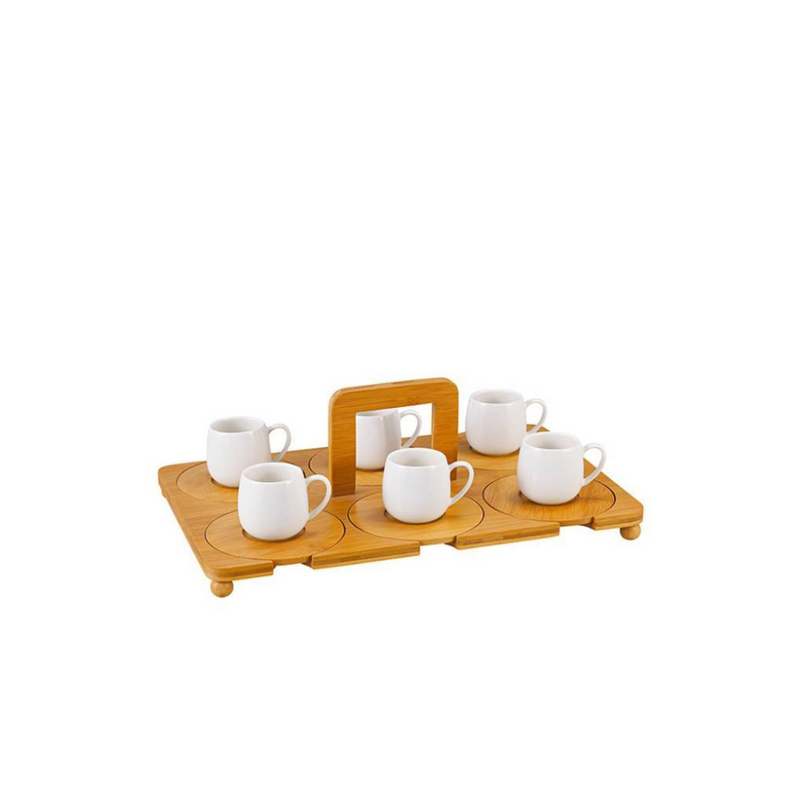 La Pure 6 Pcs Porcelain Coffee Cup Set With Bamboo Tray Coffee & Tea Cups La Pure 6 Pcs Porcelain Coffee Cup Set With Bamboo Tray La Pure 6 Pcs Porcelain Coffee Cup Set With Bamboo Tray ACAR