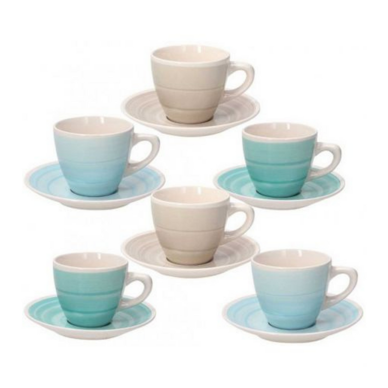 Pack of 6 Stoneware Coffee Cups with Saucer