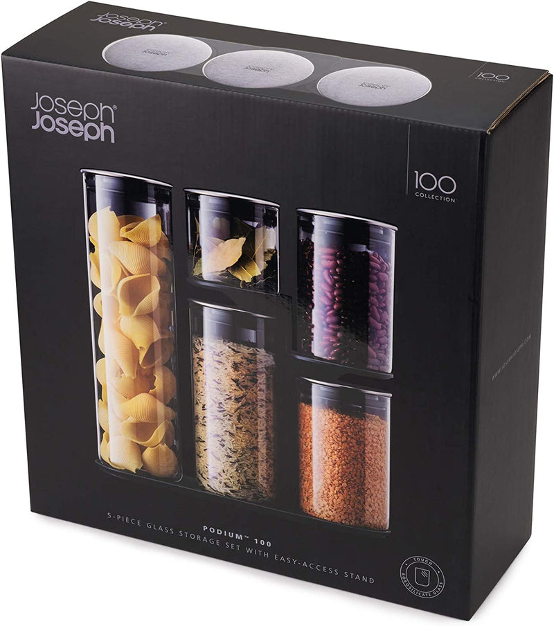 Podium 100 Glass Dry Food Storage Container Set with Stand Food Storage Podium 100 Glass Dry Food Storage Container Set with Stand Podium 100 Glass Dry Food Storage Container Set with Stand Joseph Joseph