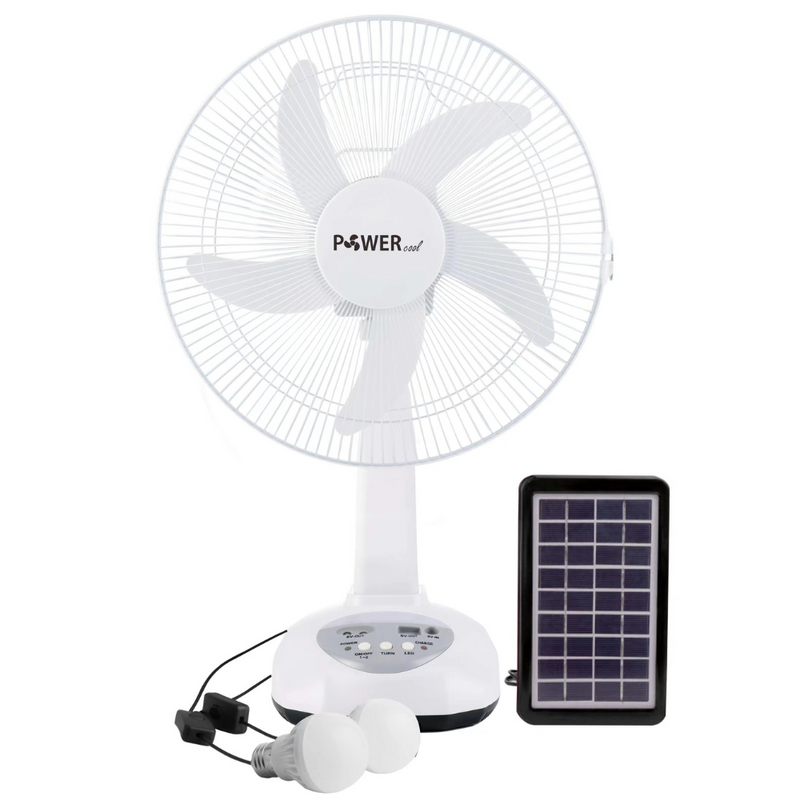 Rechargeable Fan 14" with Solar Panel & Bulbs Fan Rechargeable Fan 14" with Solar Panel & Bulbs Rechargeable Fan 14" with Solar Panel & Bulbs Power Group