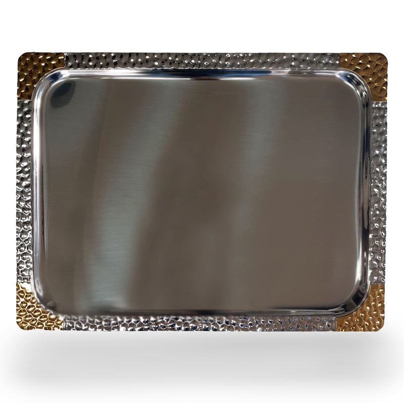 Rectangular Tray - Stainless Steel with Gold Design